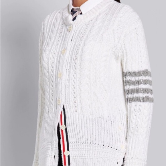 Thom Browne White ladies fine merino wool cardigan - Picture 3 of 3